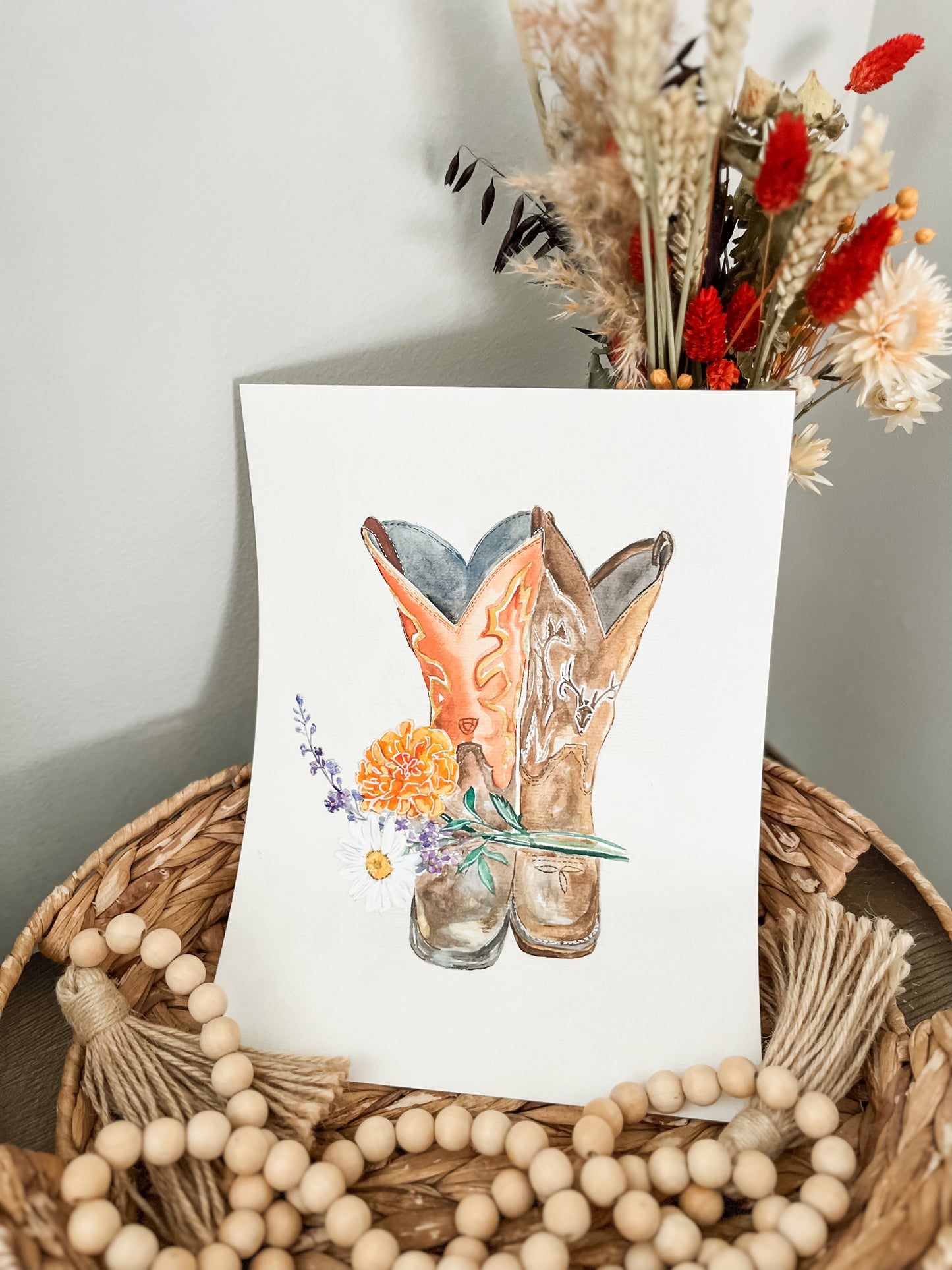Watercolor Boots with Wildflowers