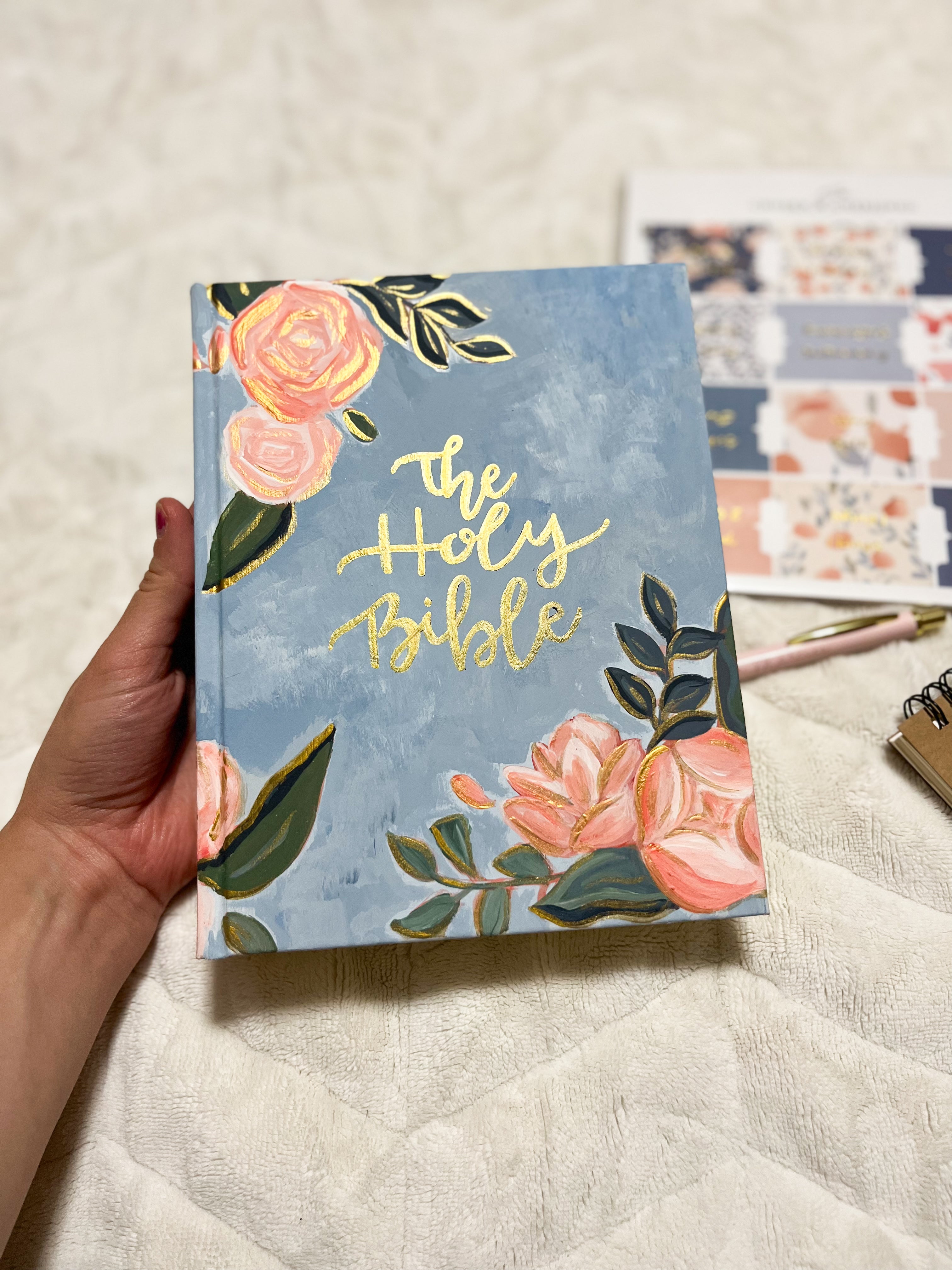 Hand Painted Customizable good Floral Bible